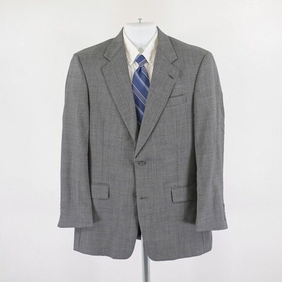 Hart Schaffner Marx Wool Gray Glen Plaid W/ Blue Windowpane Blazer 40R 2 Button - Picture 4 of 12